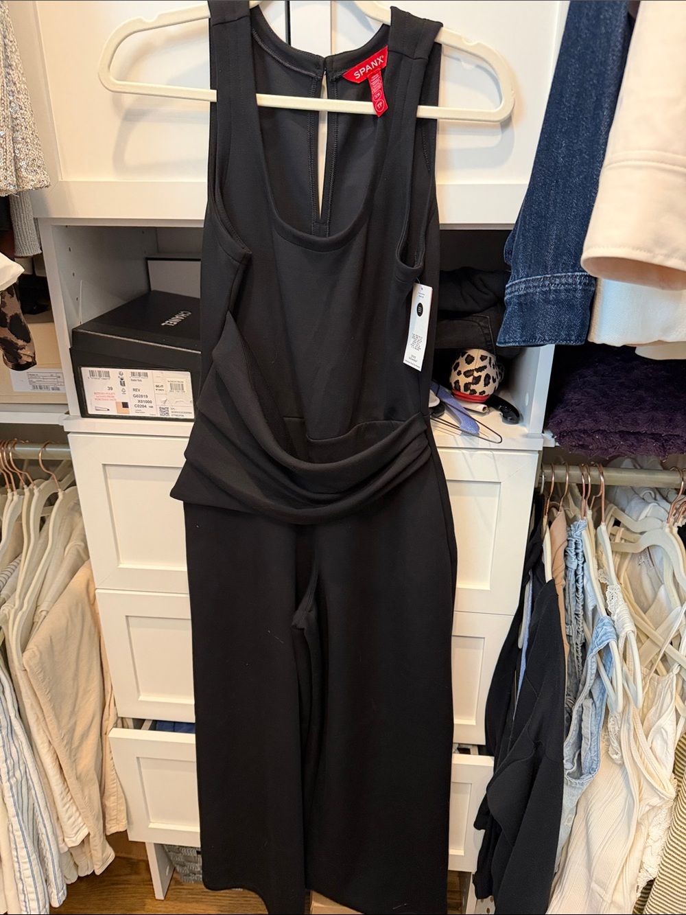 SPANX Black Sleeveless Draped Waist Jumpsuit